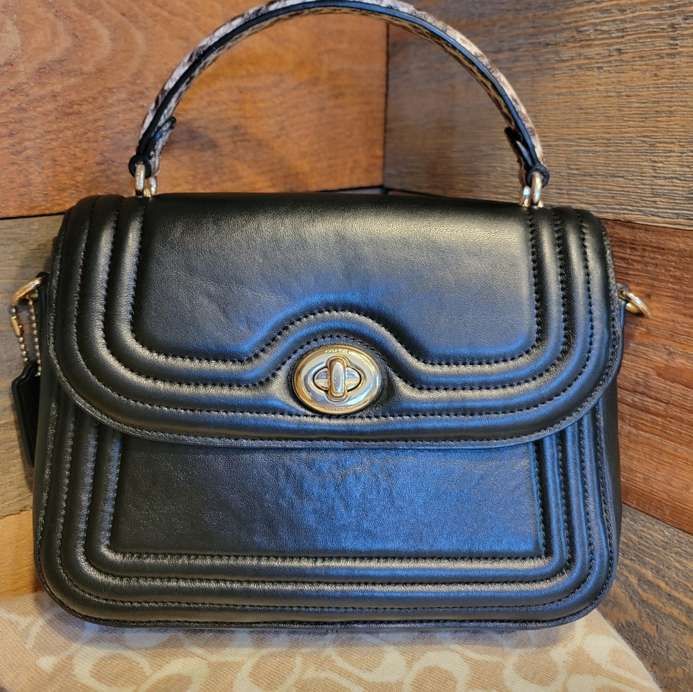 Coach Marlie Leather Sachel/Crossbody With Border Quilting And Snakeskin Handle - Picture 3 of 16